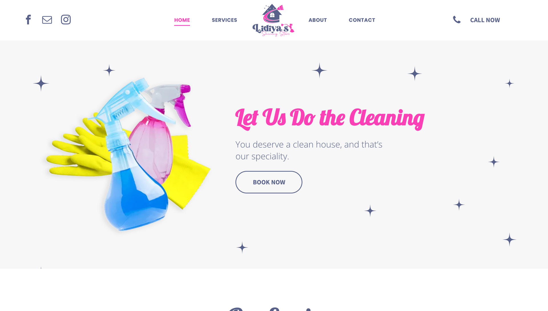 A screenshot of a website for a cleaning company.