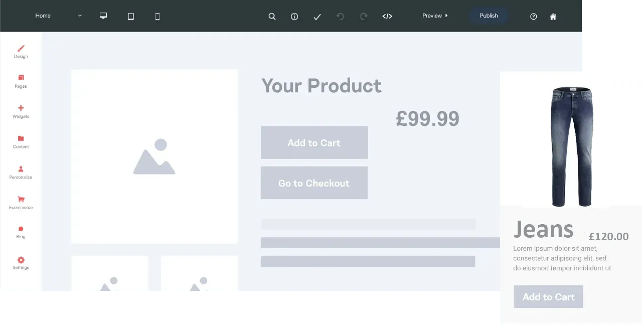 A screenshot of a website with a picture of a pair of jeans.