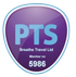 A purple and blue logo for breathe travel ltd