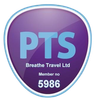 A purple and blue logo for breathe travel ltd