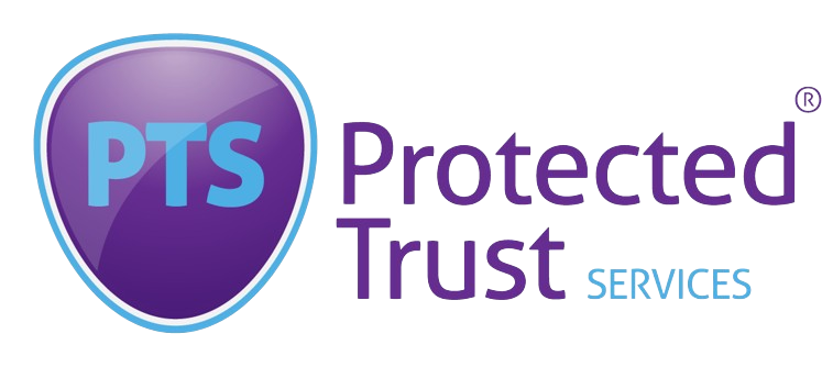 The logo for pts protected trust services is purple and blue