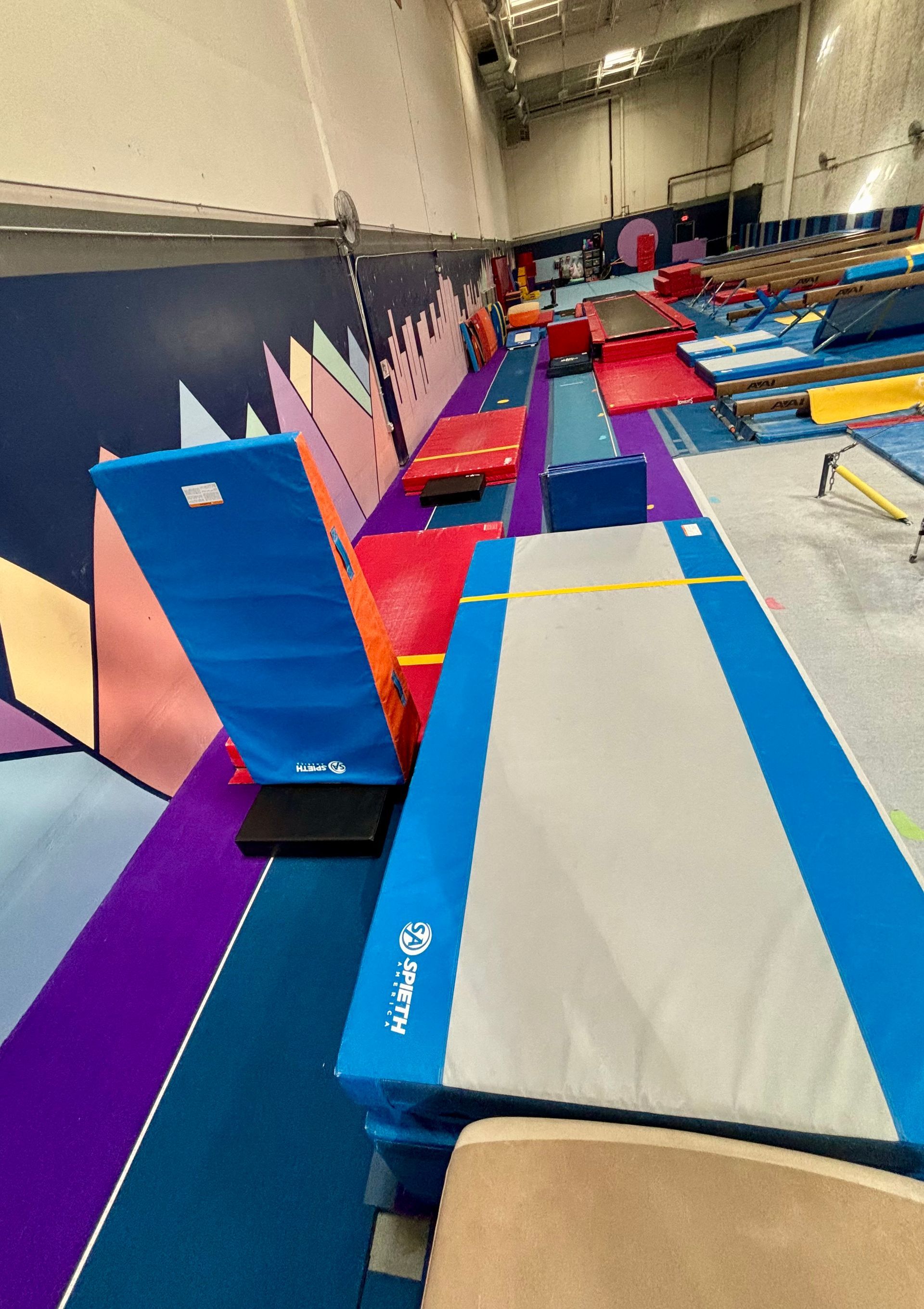 Picture of the gym looking at the vault and tumble track