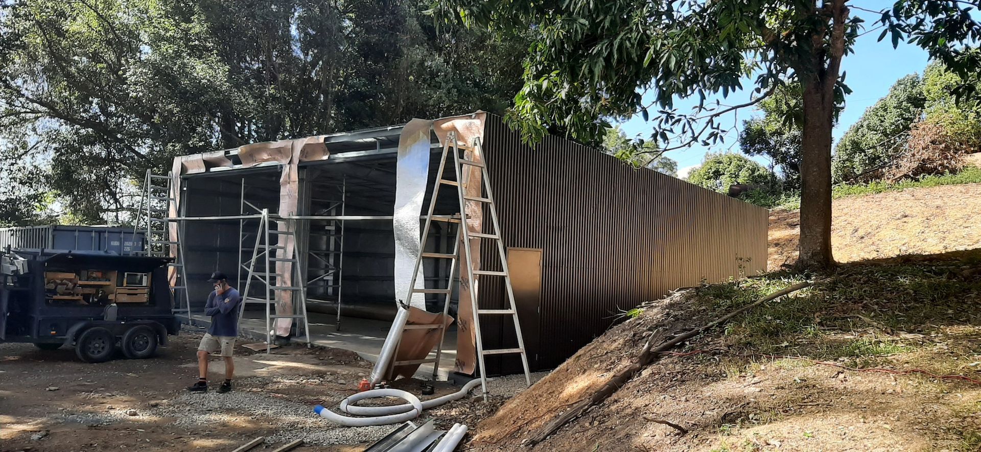 Construction Taking Place on Double Door Garage — Shed Kits in Lismore, NSW