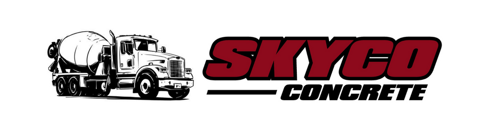 SKYCO Concrete logo with black cement mixer truck and red-and-black text on white background
