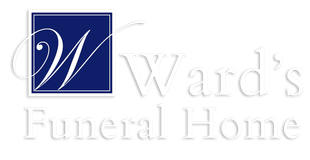 A black and white logo for ward 's funeral home.
