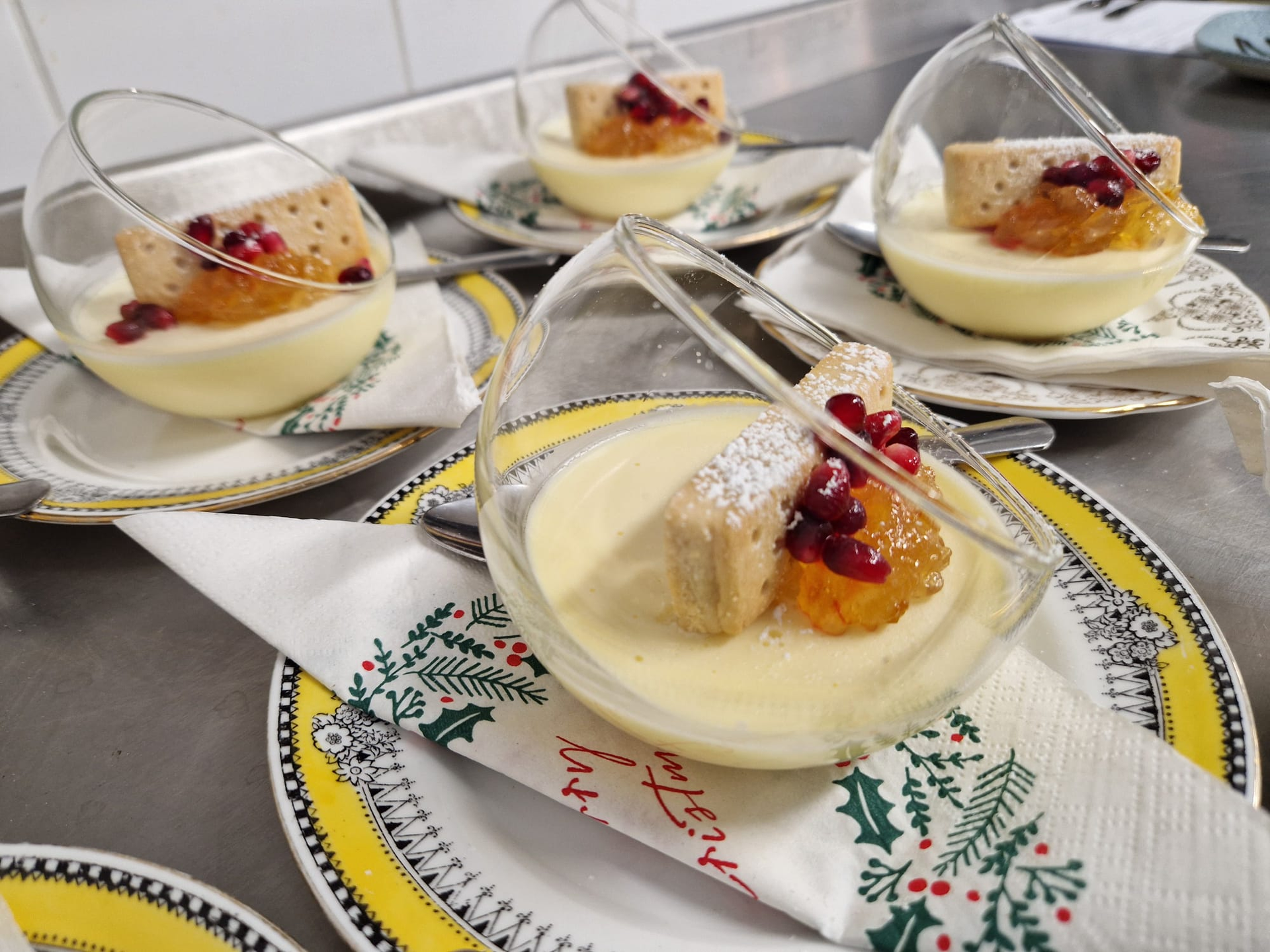 Clementine posset with shortbread & seasonal fruit - fresh, seasonal ingredients in workplace dining