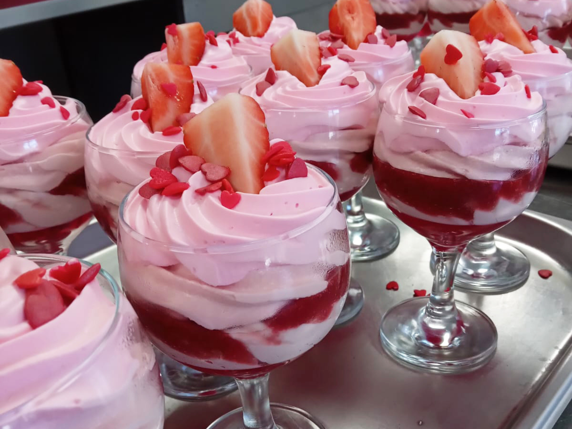 “Strawberry mousse desserts that highlight dignified, appealing presentation in care home catering.”