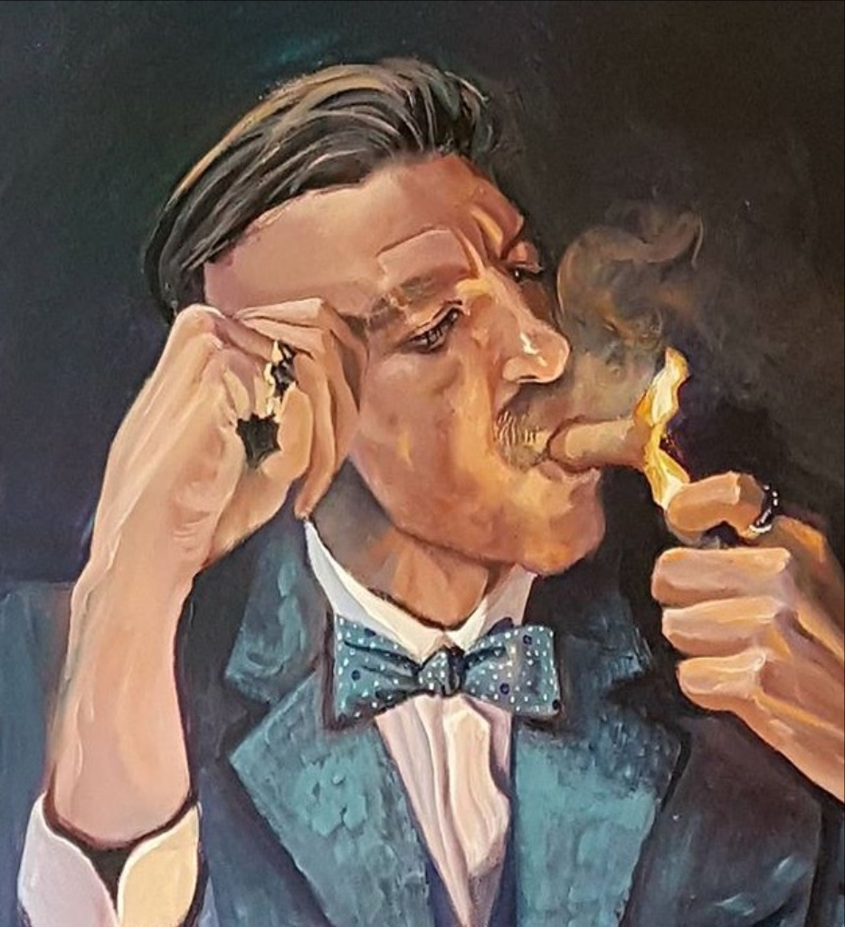 Peaky blinder smoking painting