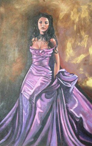portrait of a young woman in a purple ball gown