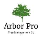 The logo for arbor pro tree management co. has a tree on it.