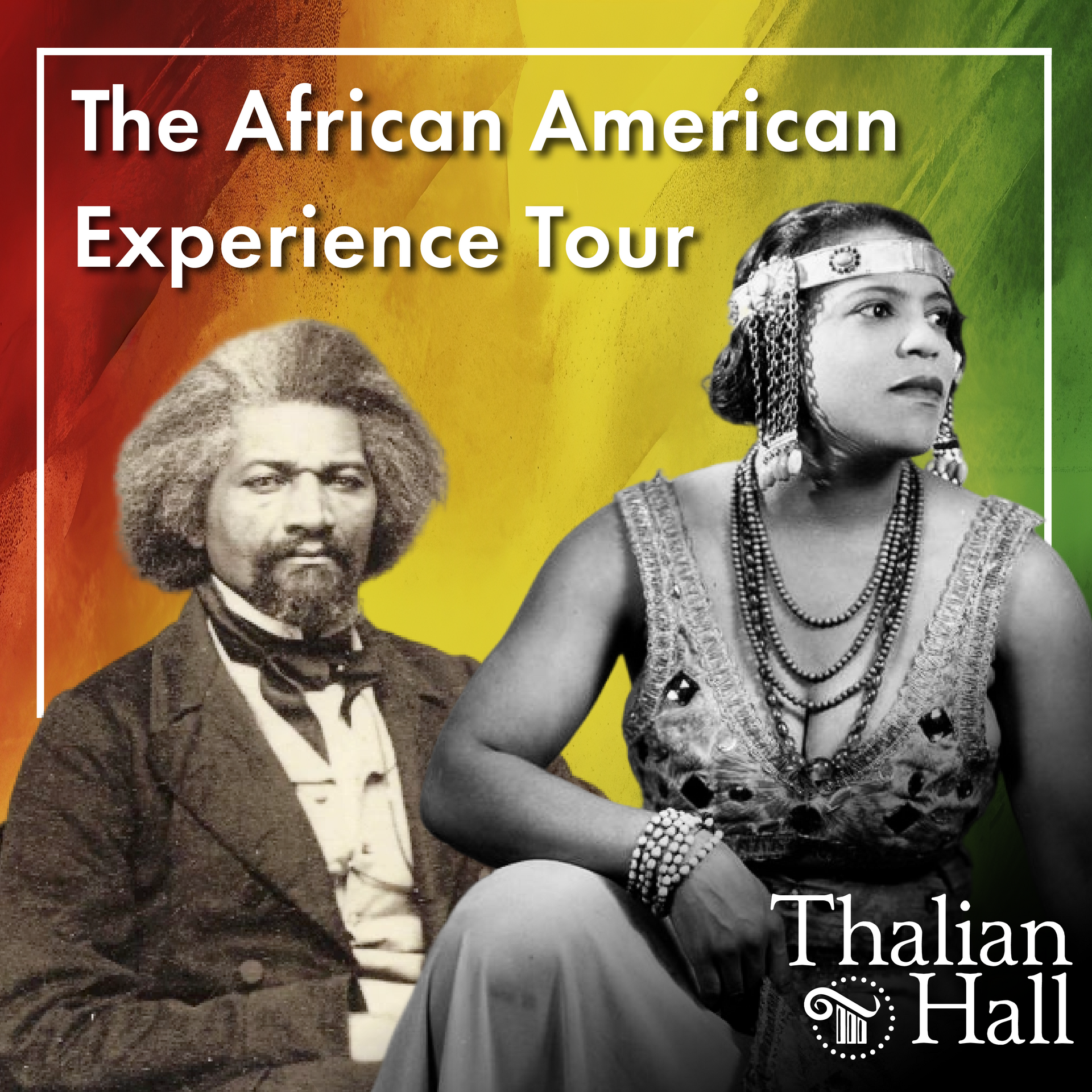 The African American Experience Tour poster with a sepia portrait and decorative text.