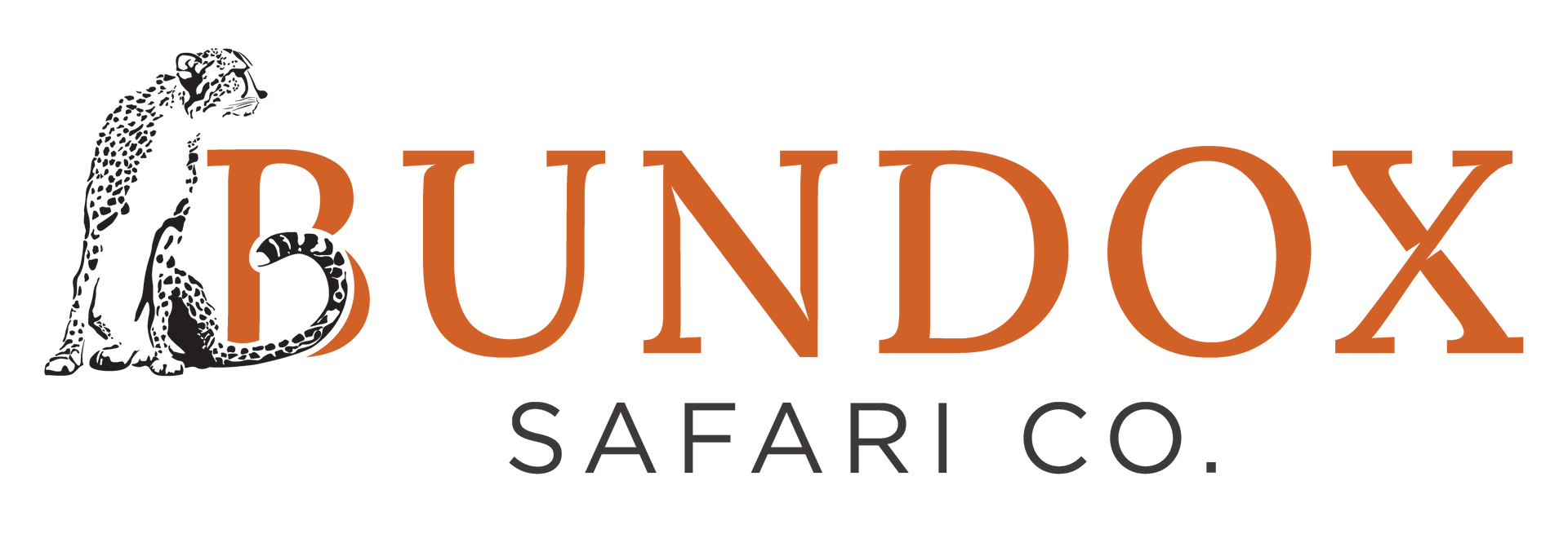 Bundox Safari Co. logo with an orange text and a cheetah illustration in the letter