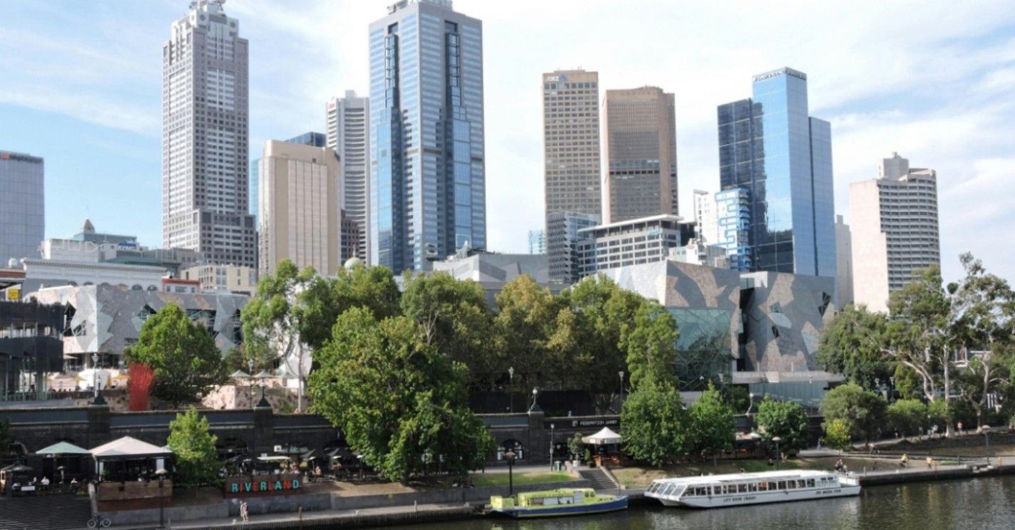View of city buildings from across the Yarra River