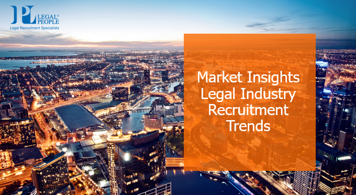 An aerial view of a city at night with the words `` market insights legal industry recruitment trends ''.