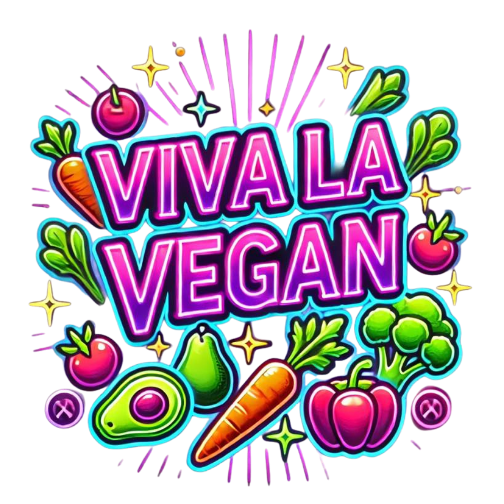 A sign that says viva la vegan with vegetables around it.
