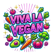 A sign that says viva la vegan with vegetables around it.