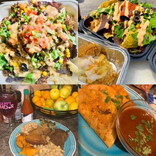 There are many different types of food on the table.