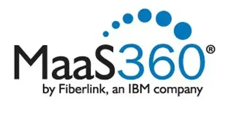 A logo for maas360 by fiberlink an ibm company