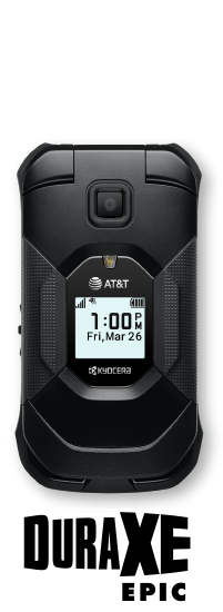 A black duraxe epic phone is shown on a white background