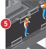 An isometric illustration of two construction workers standing next to each other on a road.