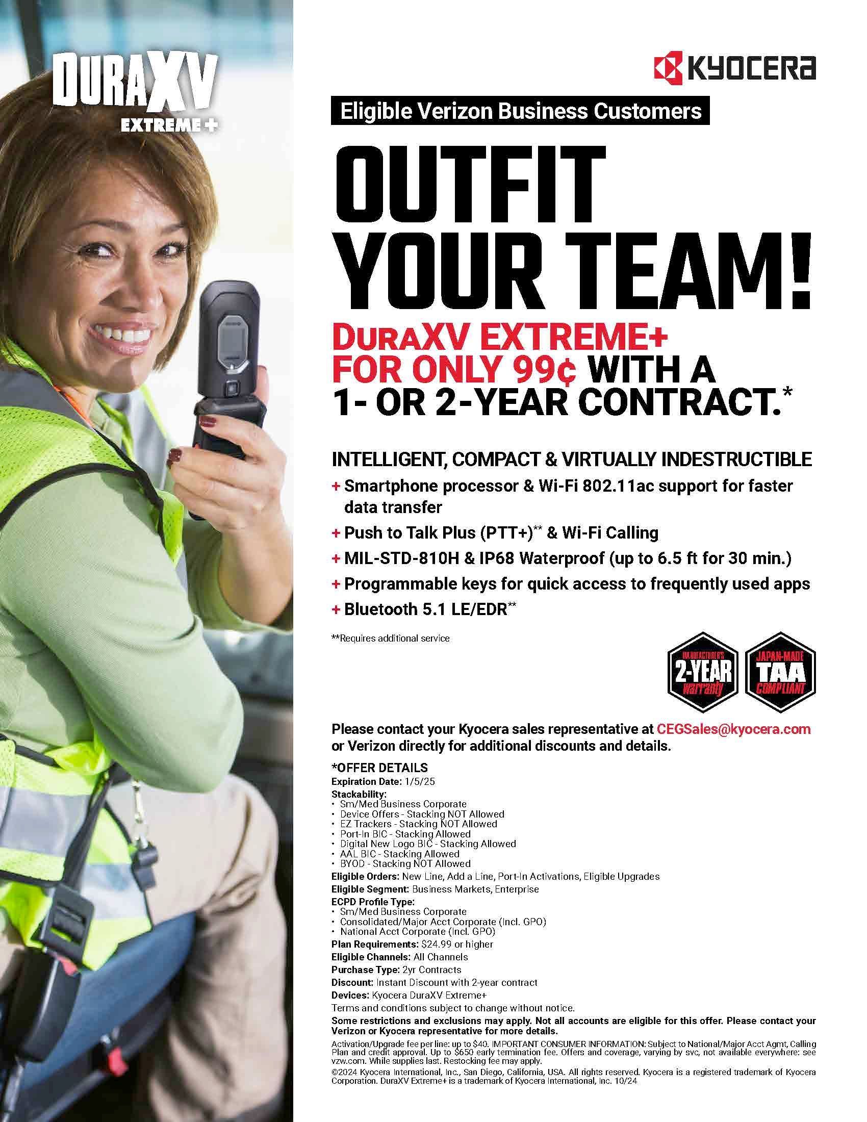 A flyer for a cell phone that says `` outfit your team ''.