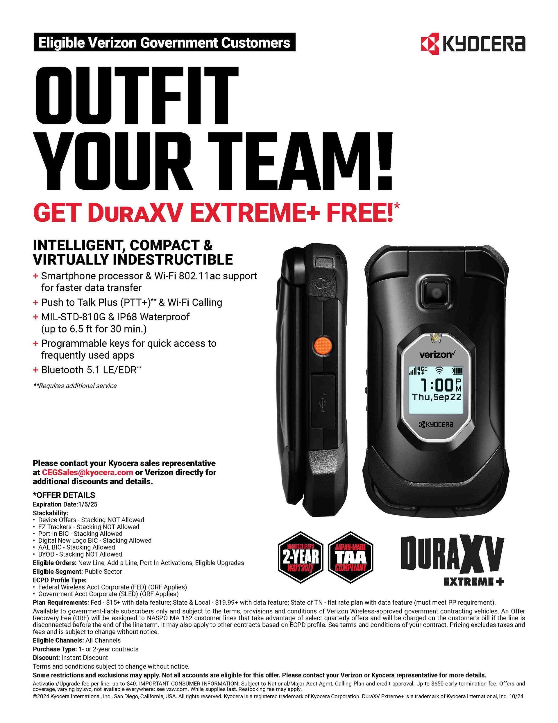 An advertisement for a flip phone that says `` outfit your team ! ''