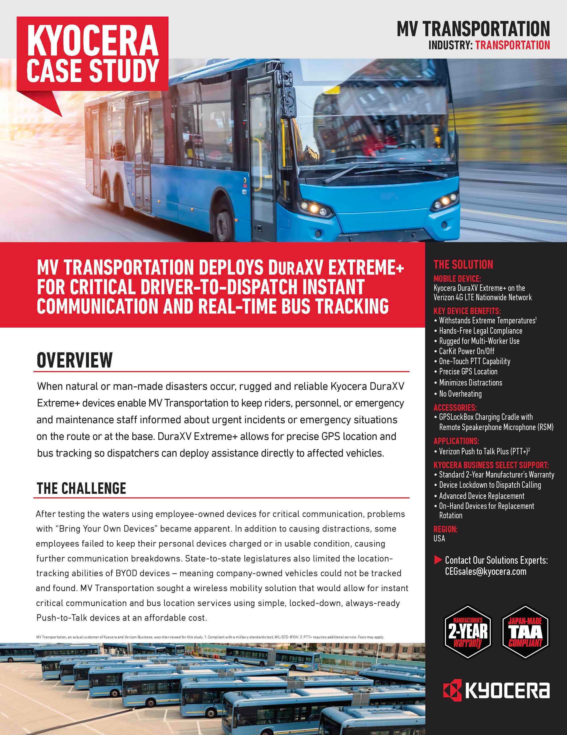 A blue bus is on the cover of a case study.