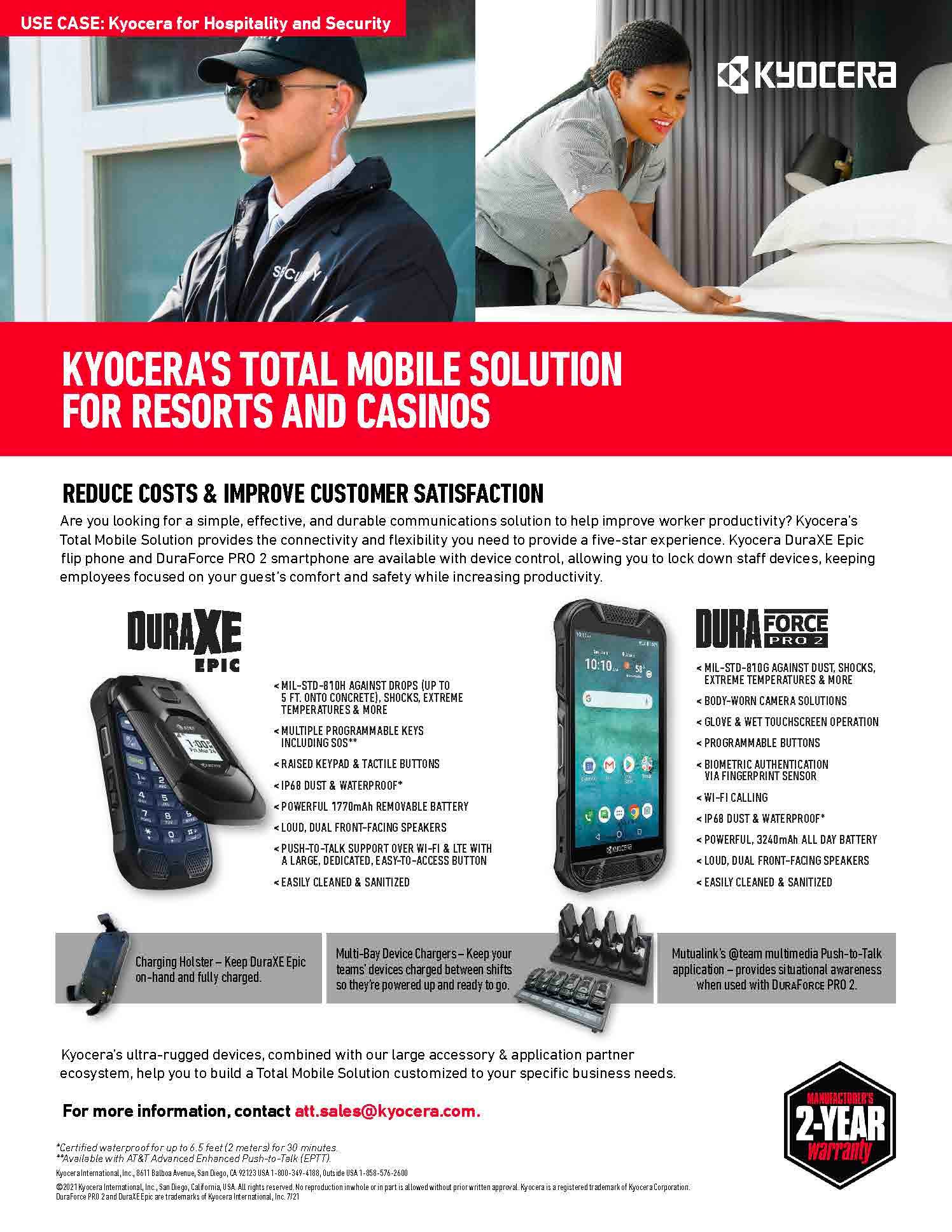 A brochure for kyocera 's total mobile solution for resorts and casinos.