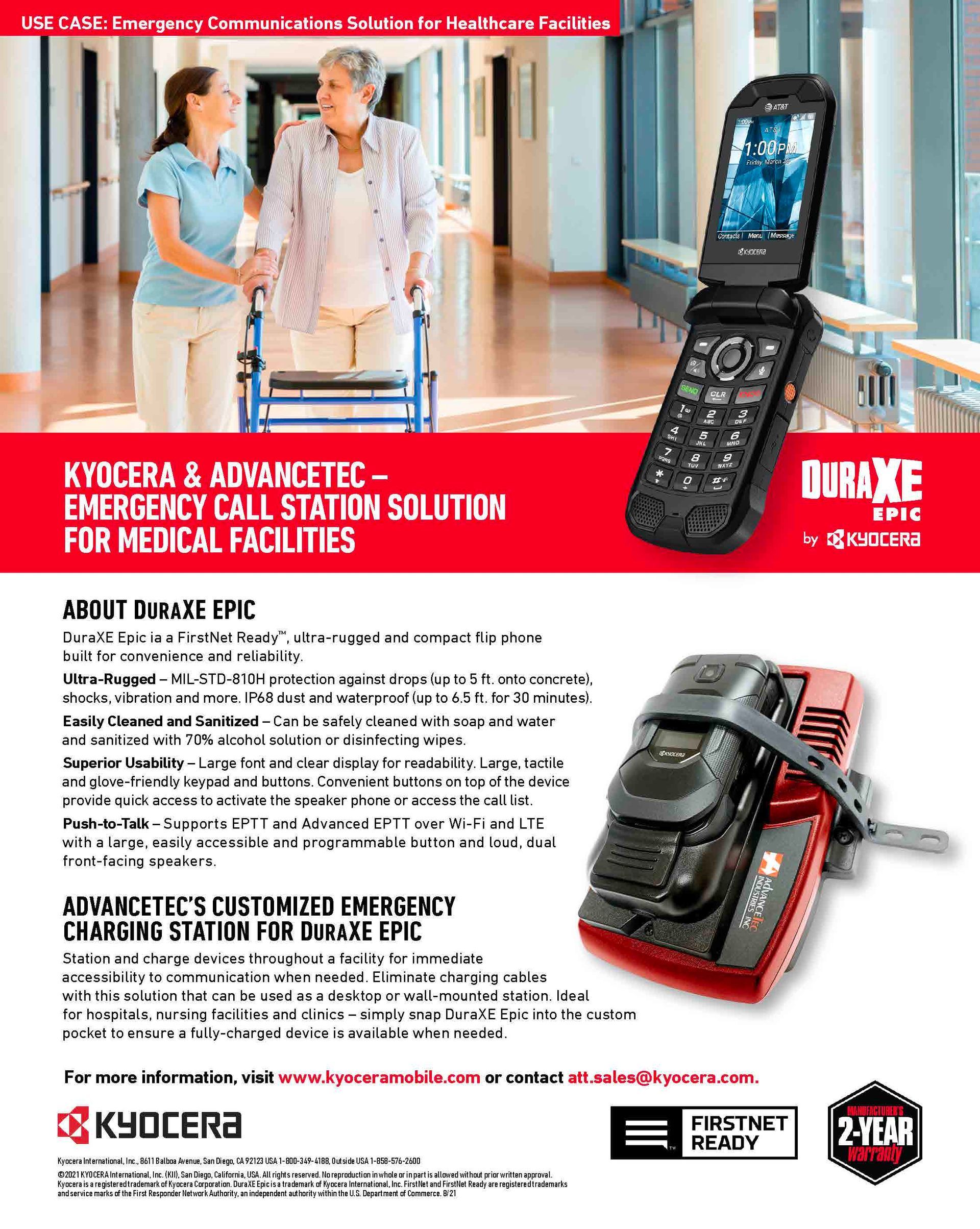 A brochure for a kyocera emergency call station solution for medical facilities