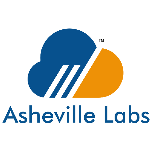 A blue and orange logo for Ashville Labs