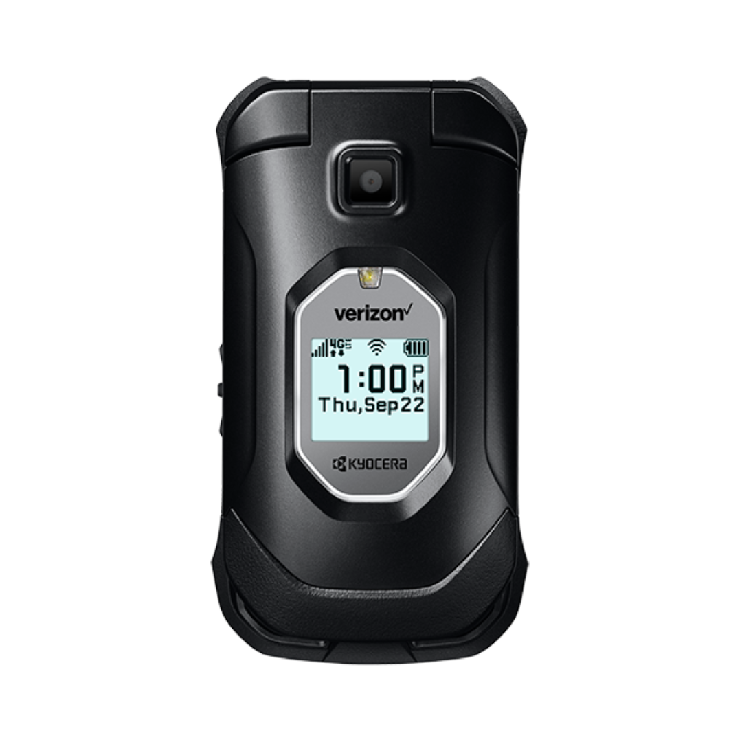 A verizon flip phone shows the time as 1:00 pm