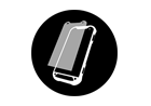 A cell phone with a screen protector on it in a black circle.