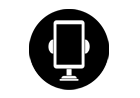 A black and white icon of a cell phone in a circle.