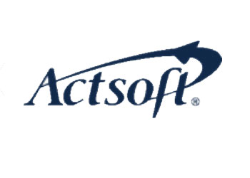 A blue actsoft logo on a white background