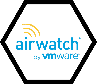 A blue and yellow logo for airwatch by vmware