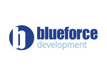 A blue force development logo on a white background