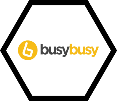 The logo for busybusy is in a hexagon shape.