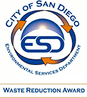 The logo for the city of san diego environmental services department waste reduction award.