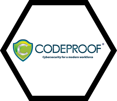 A logo for codeproof cybersecurity for a modern workforce