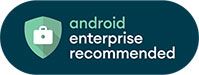 A button that says `` android enterprise recommended '' with a shield on it.