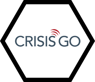 The logo for crisis go is a hexagon with the word crisis go inside of it.