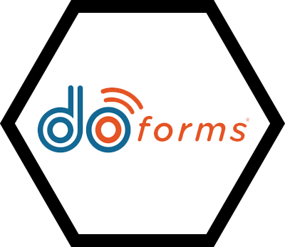 A logo for a company called doforms in a hexagon.