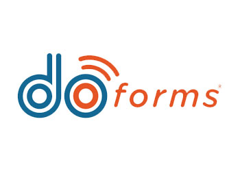 A blue and orange logo for doforms on a white background.