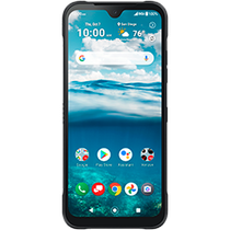 A cell phone with a picture of the ocean on the screen.