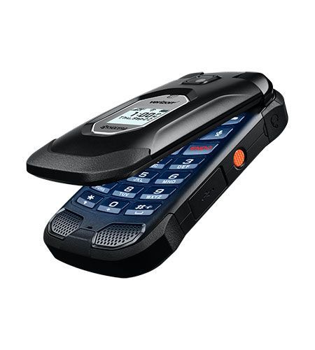 A flip phone with a speaker on the side of it.