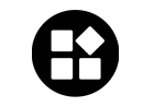 A black and white icon with squares and a diamond in a circle.