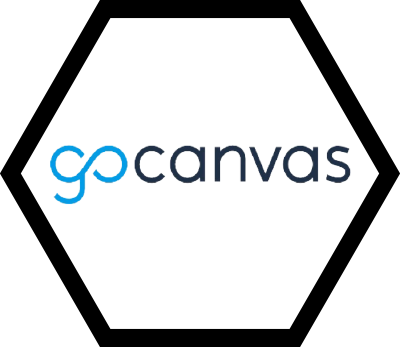 The gocanvas logo is in a hexagon shape.