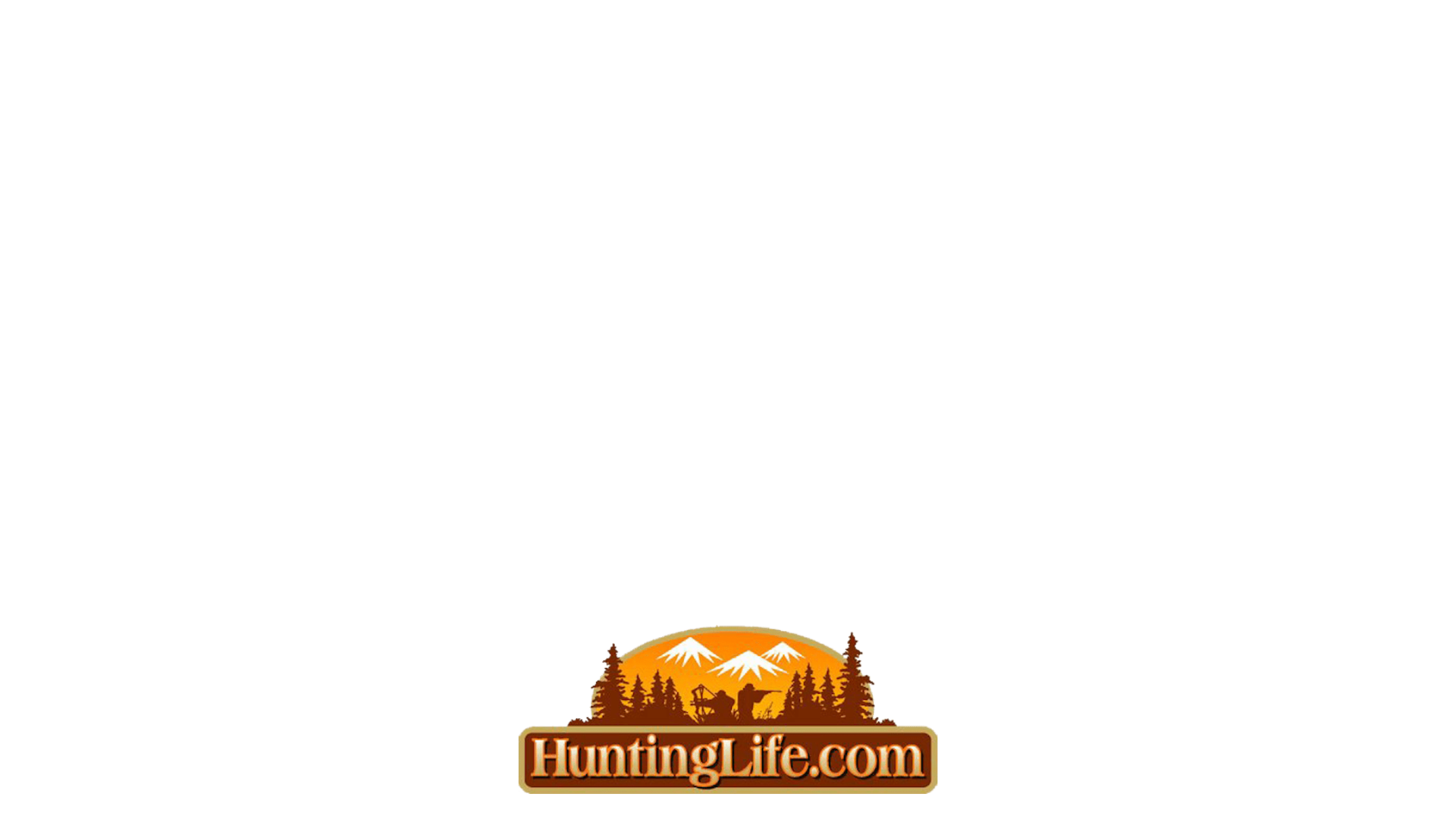 A logo for huntinglife.com with a mountain in the background