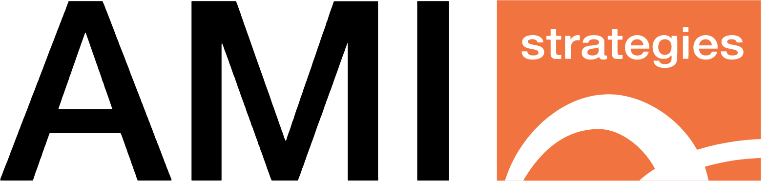 A black and orange logo for ami strategies