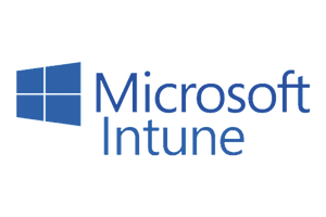 The microsoft intune logo is blue and white on a white background.